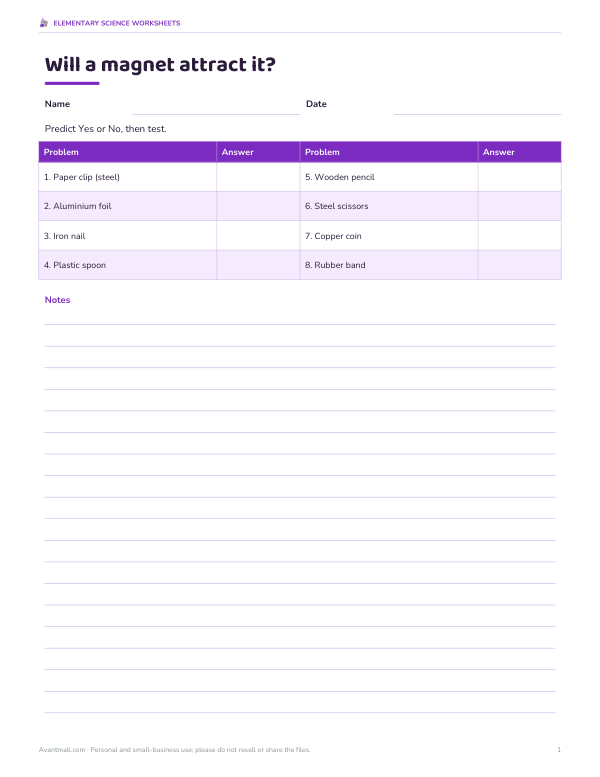 Preview of Printable Magnet Attraction Worksheet